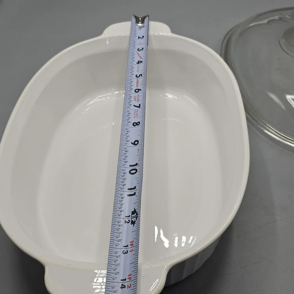 Vtg CorningWare French White F-14-B Oval Casserole Dish 4 Liter  w/ Pyrex Lid